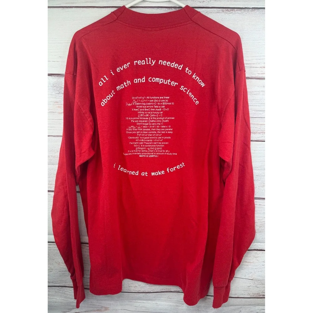 Vintage 1993 Wake Forest University Math Computer Science Club‎ Shirt XL Red USA